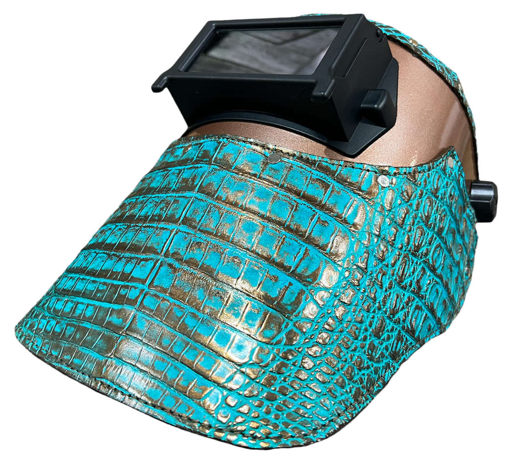 Outlaw Leather - Welding Hood - Gold Turquoise Caiman